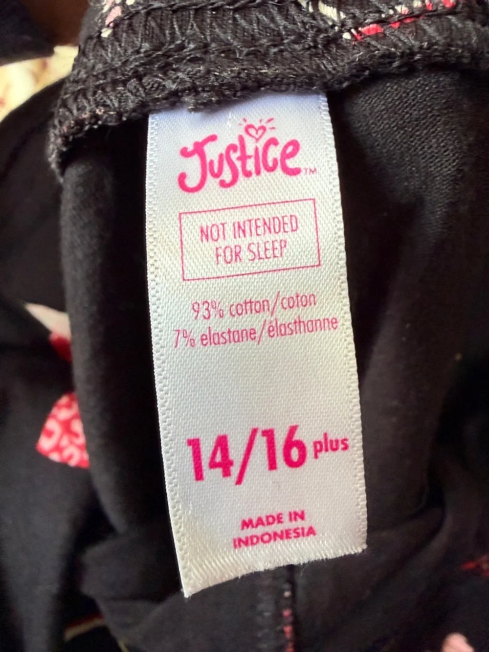 Justice Black Leggings with Pink and Red Heart Print size 14/16